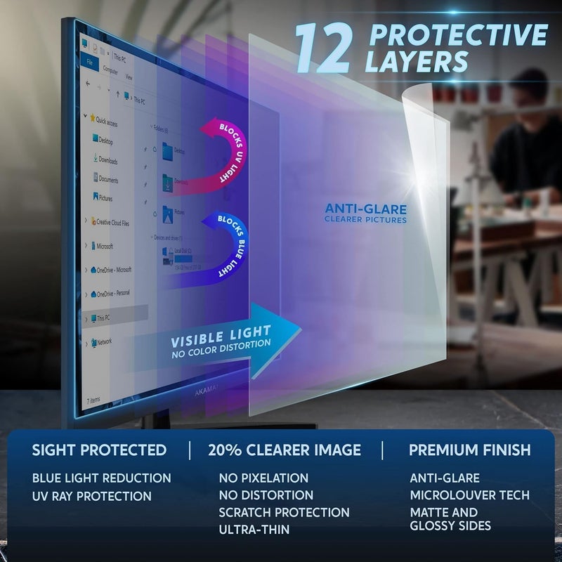 Brevynx [2 Pack 27 inch Removable Anti-Glare Blue Light Screen Protector for 16:9 Computer Monitor Display– Anti-Glare, Anti-Scratch, PC Anti-UV Eye Protection Filter Film - Image 5